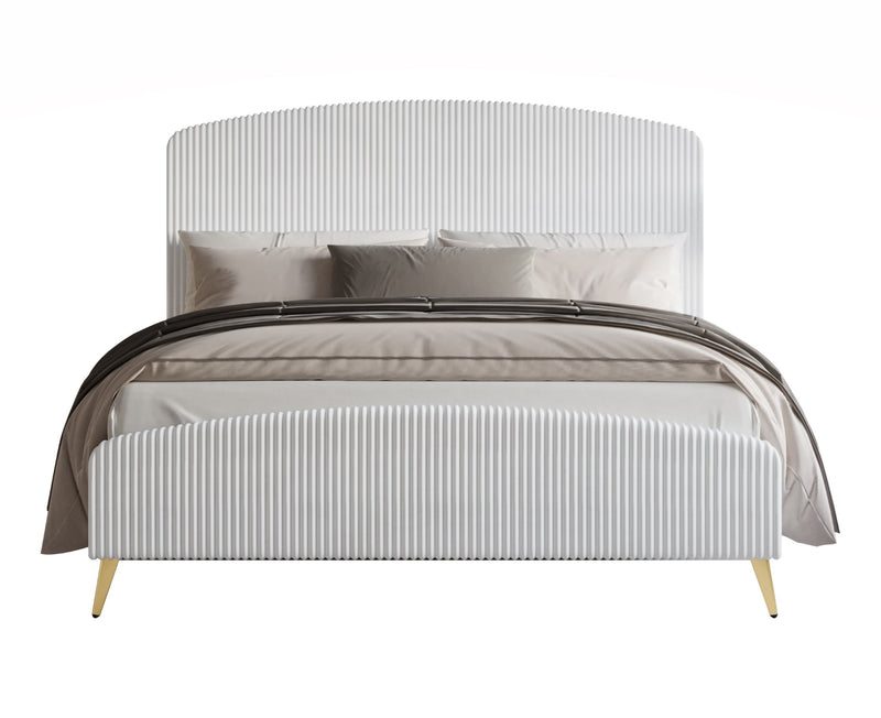Home Design Everett Upholstered Panel Bed Frame with Curve-Shaped Design Headboard For Adult, Easy Assembly