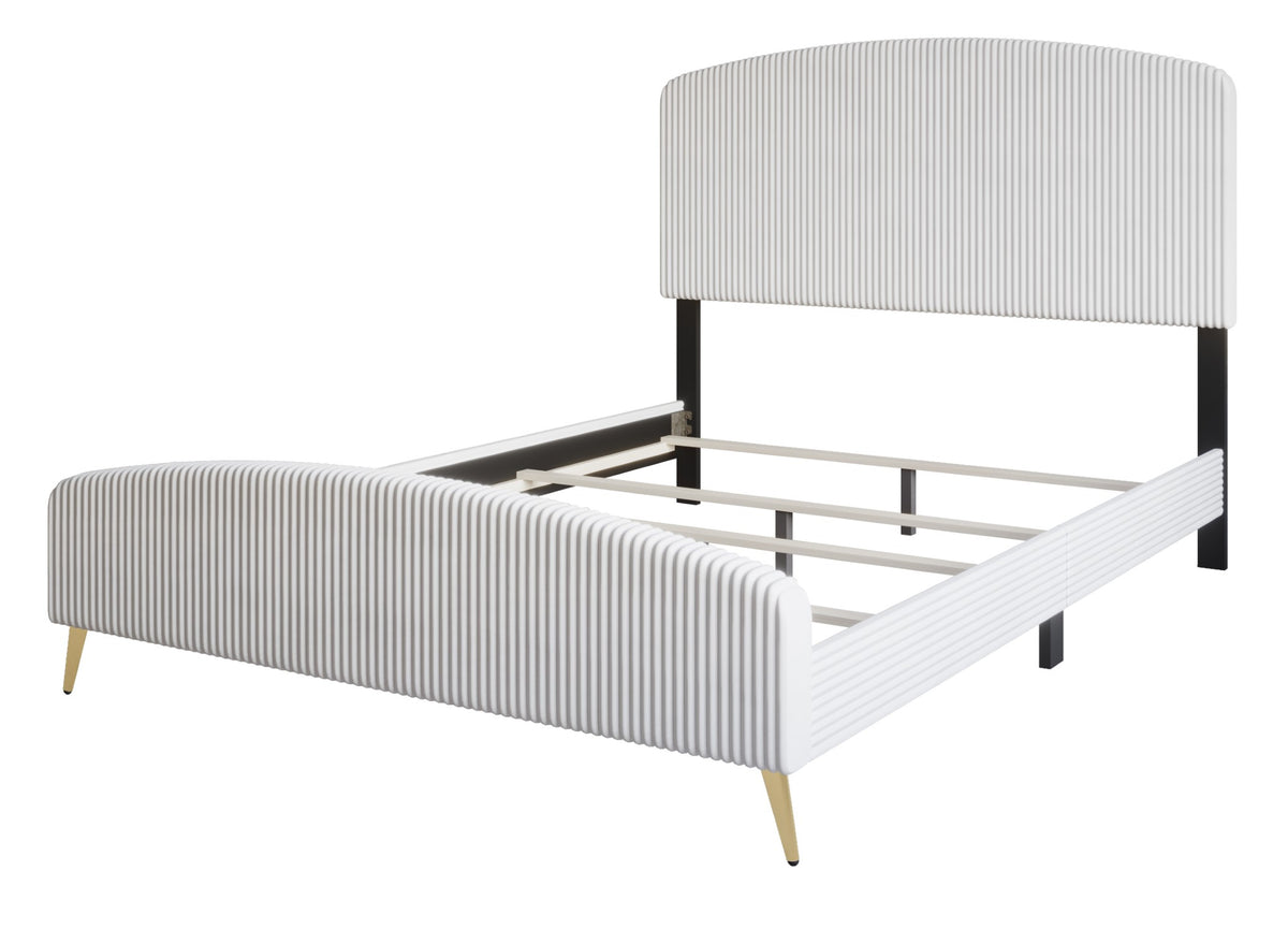 Home Design Everett Upholstered Panel Bed Frame with Curve-Shaped Design Headboard For Adult, Easy Assembly