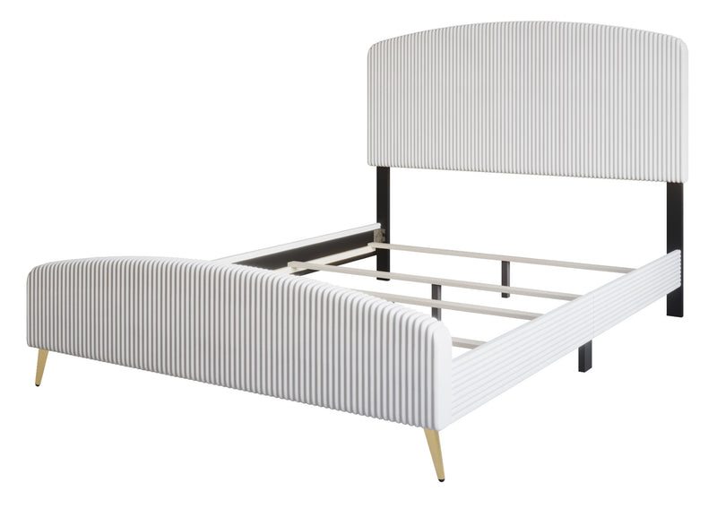 Home Design Everett Upholstered Panel Bed Frame with Curve-Shaped Design Headboard For Adult, Easy Assembly