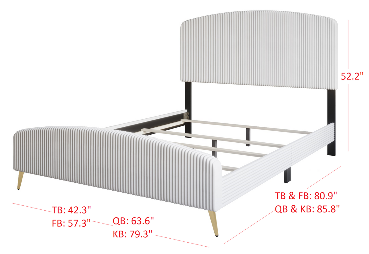 Home Design Everett Upholstered Panel Bed Frame with Curve-Shaped Design Headboard For Adult, Easy Assembly