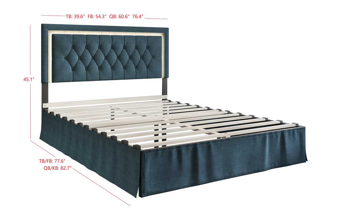 Home Design Gianna Tufted Upholstered Platform Bed Frame