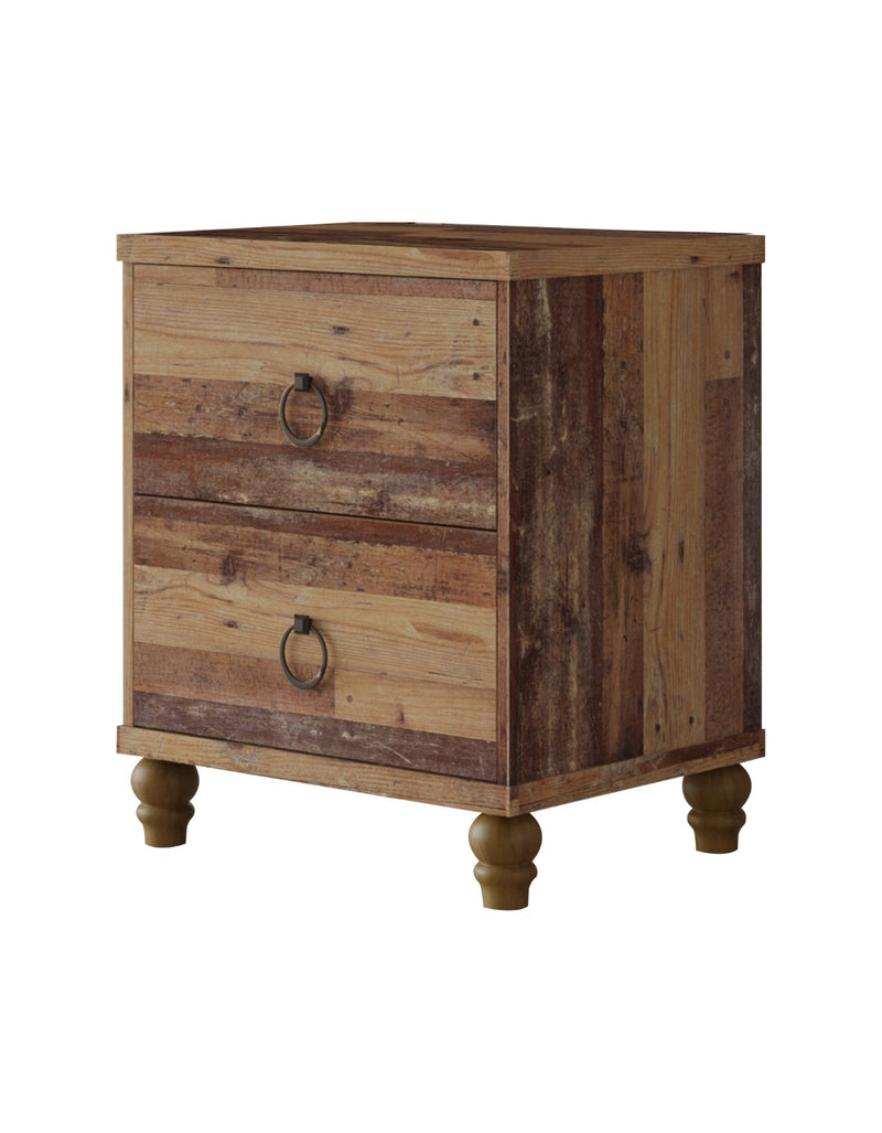 Home Design Jethro 2-Drawer Nightstand for Adults, Vintage Oak Finish, Rustic Wood Look Bedroom Storage Table