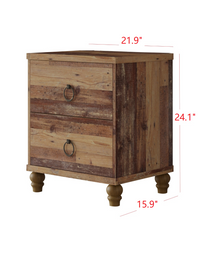 Home Design Jethro 2-Drawer Nightstand for Adults, Vintage Oak Finish, Rustic Wood Look Bedroom Storage Table