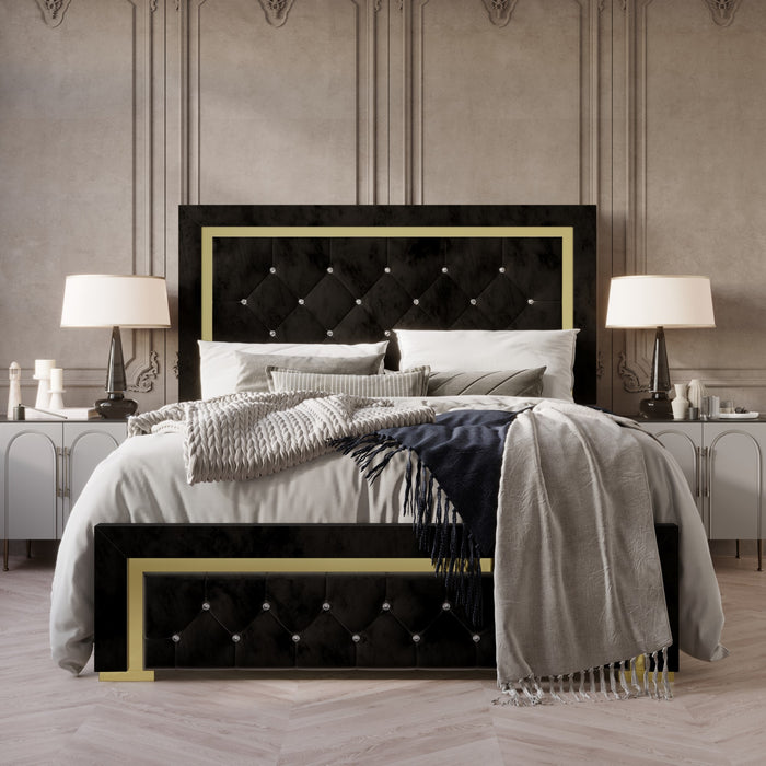 Home Design Deena Upholstered Panel Bed Frame, Black