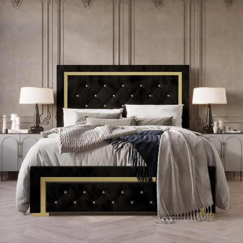 Home Design Deena Upholstered Panel Bed Frame, Black