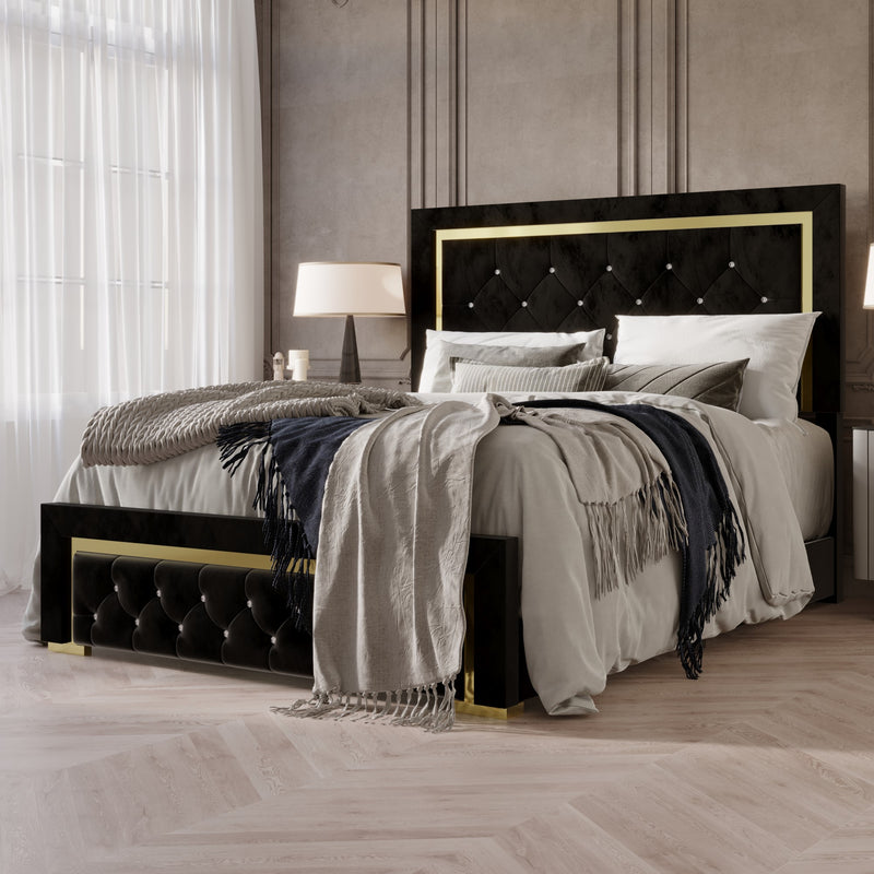 Home Design Deena Upholstered Panel Bed Frame, Black