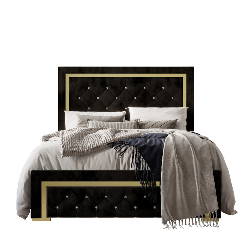 Home Design Deena Upholstered Panel Bed Frame, Black