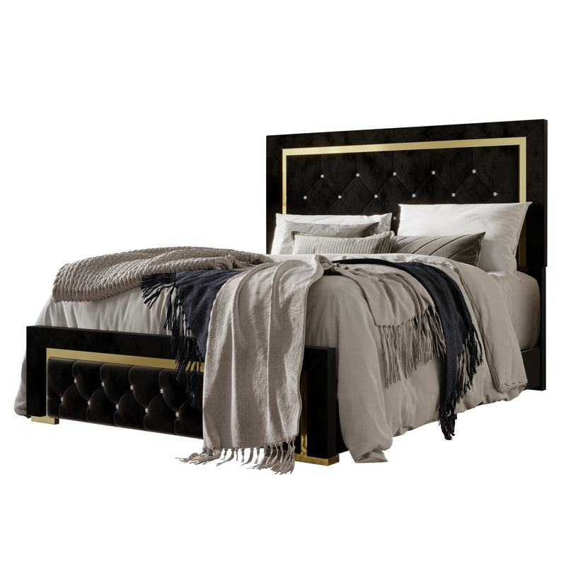 Home Design Deena Upholstered Panel Bed Frame, Black