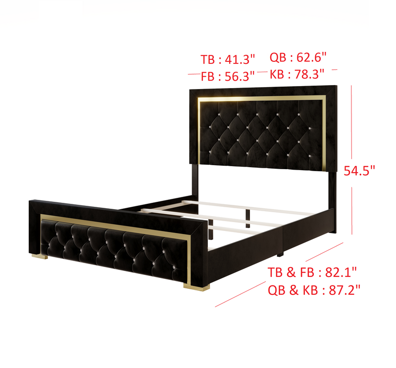 Home Design Deena Upholstered Panel Bed Frame, Black