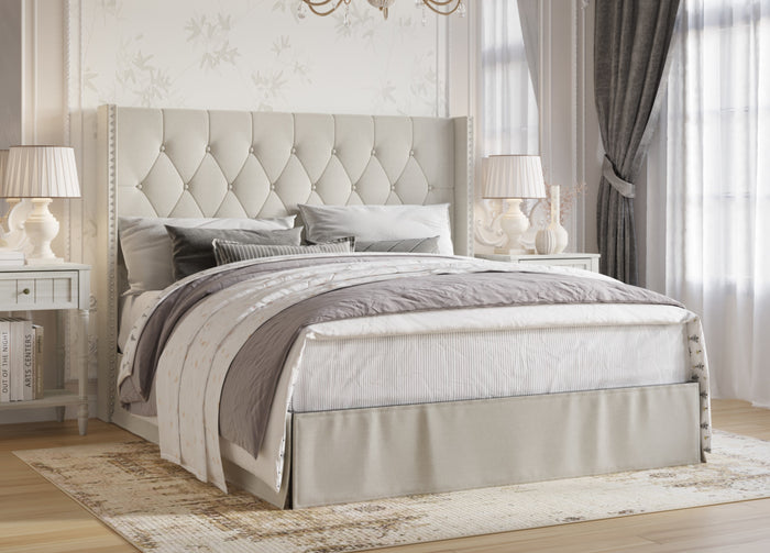 Home Design Billy Upholstered Panel Bed Frame with 2 Nightstands, Warm Gray/Light Gray