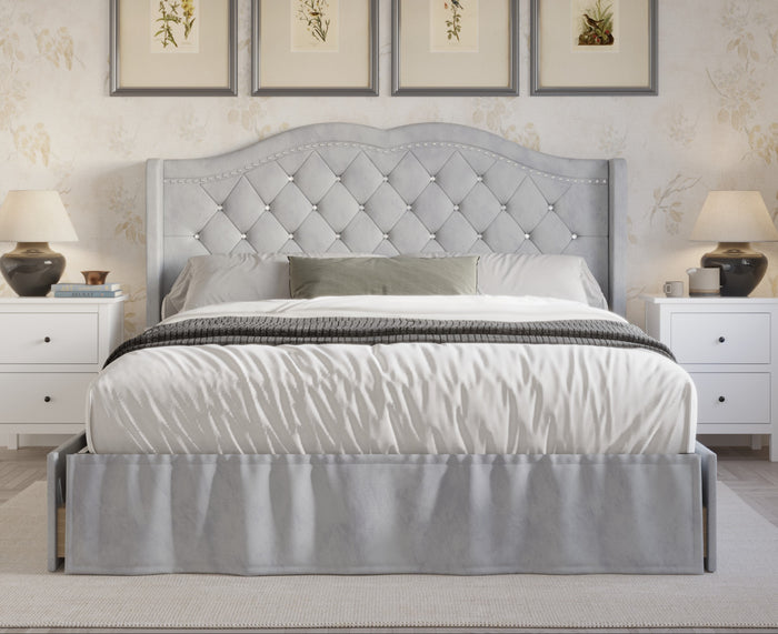 Home Design Martha Tufted Upholstered Storage Panel Bed Frame