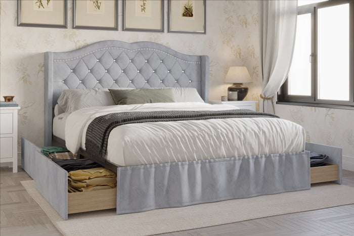 Home Design Martha Tufted Upholstered Storage Panel Bed Frame