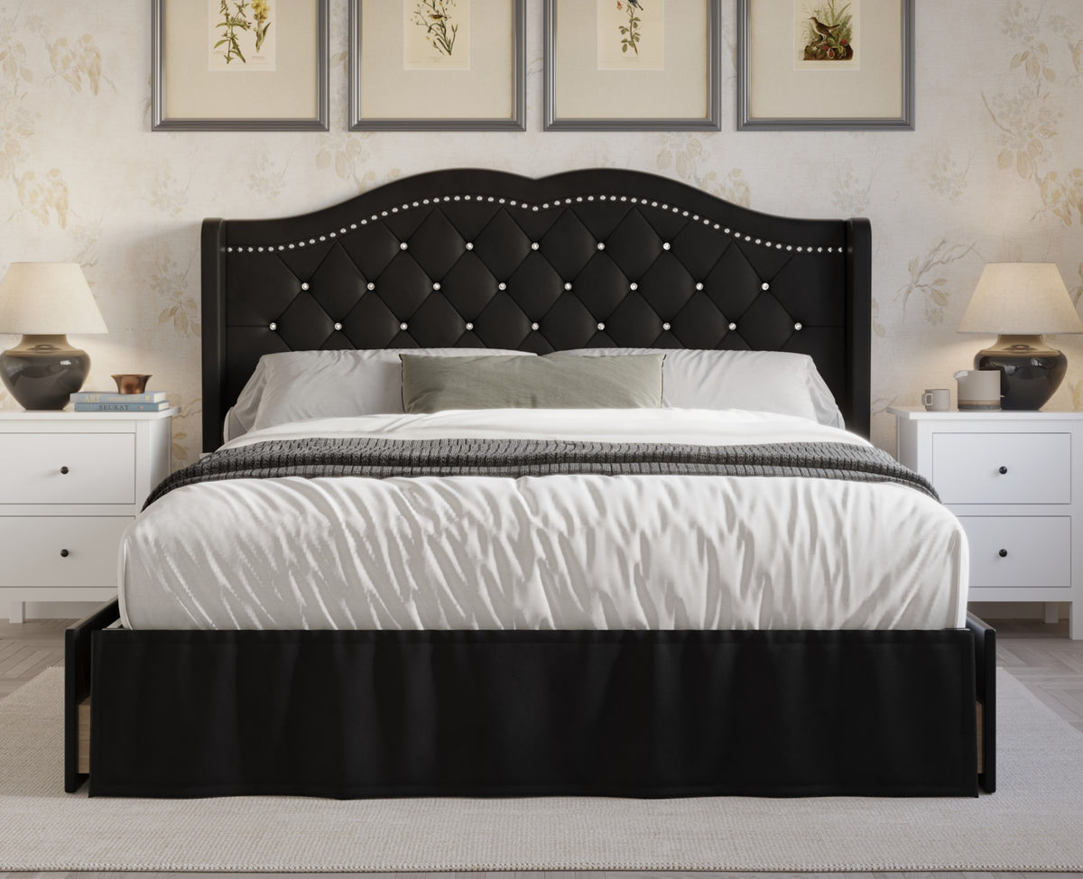 Home Design Martha Tufted Upholstered Storage Panel Bed Frame