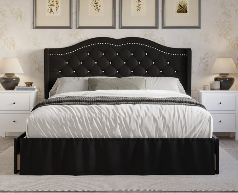 Home Design Martha Tufted Upholstered Storage Panel Bed Frame