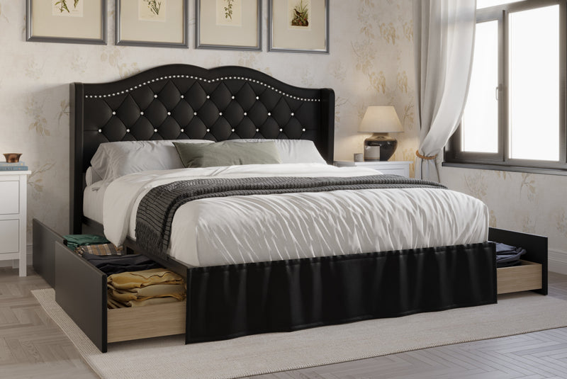 Home Design Martha Tufted Upholstered Storage Panel Bed Frame
