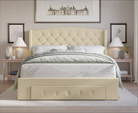 Home Design Fauna Tufted Upholstered Storage Panel Bed Frame, Beige