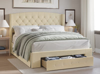Home Design Fauna Tufted Upholstered Storage Panel Bed Frame, Beige