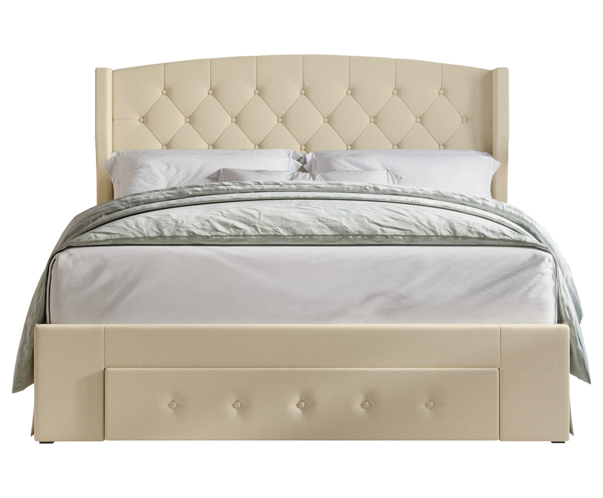 Home Design Fauna Tufted Upholstered Storage Panel Bed Frame, Beige