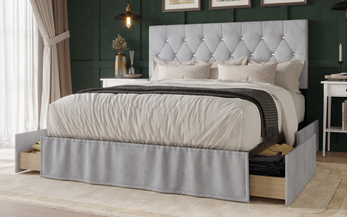 Home Design Jovita Tufted Upholstered Storage Panel Bed Frame for Adults, Easy Assemble