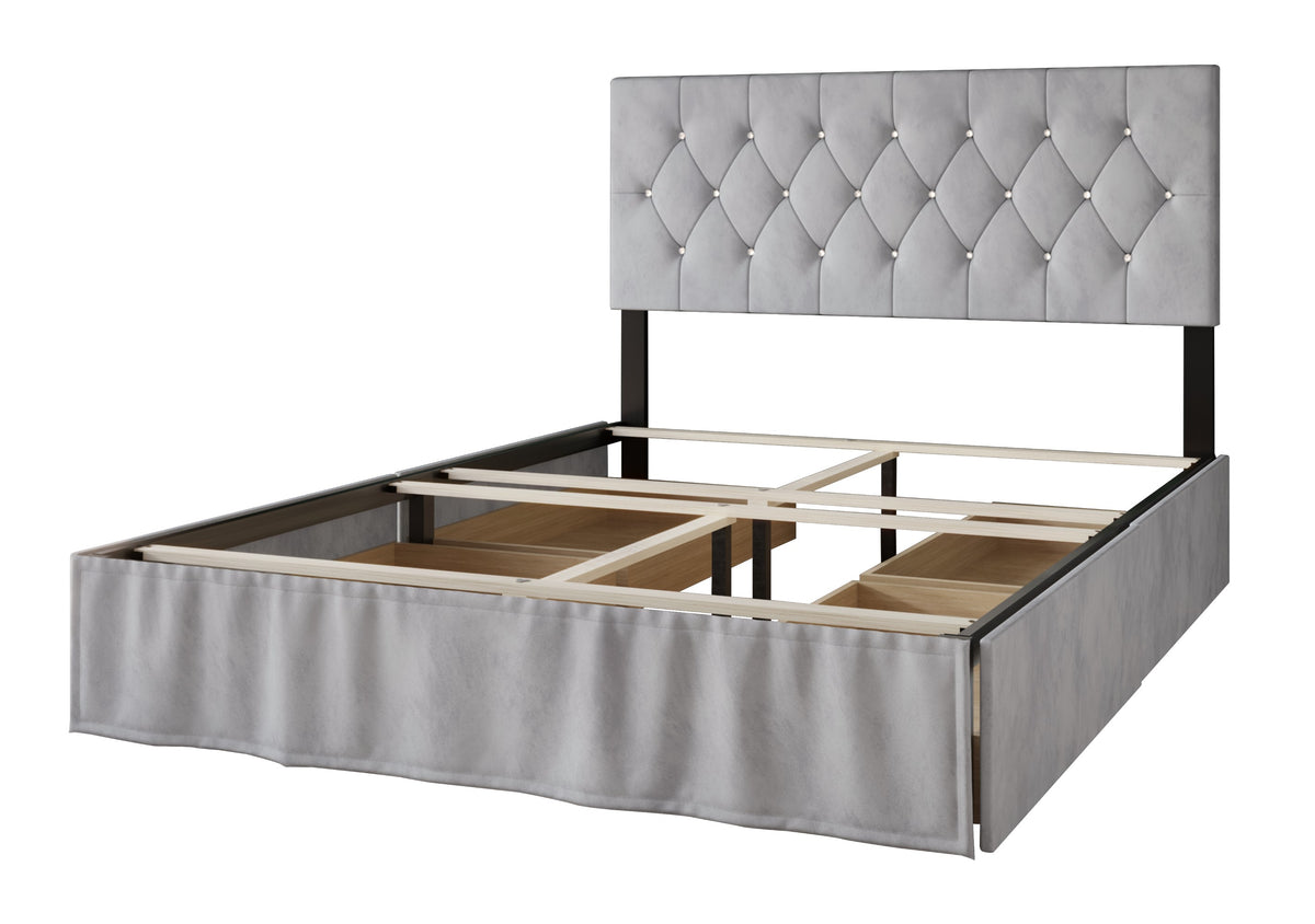 Home Design Jovita Tufted Upholstered Storage Panel Bed Frame for Adults, Easy Assemble
