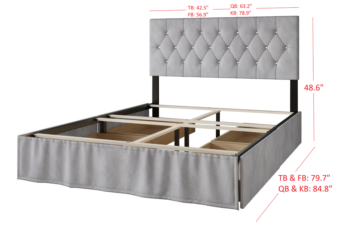 Home Design Jovita Tufted Upholstered Storage Panel Bed Frame for Adults, Easy Assemble