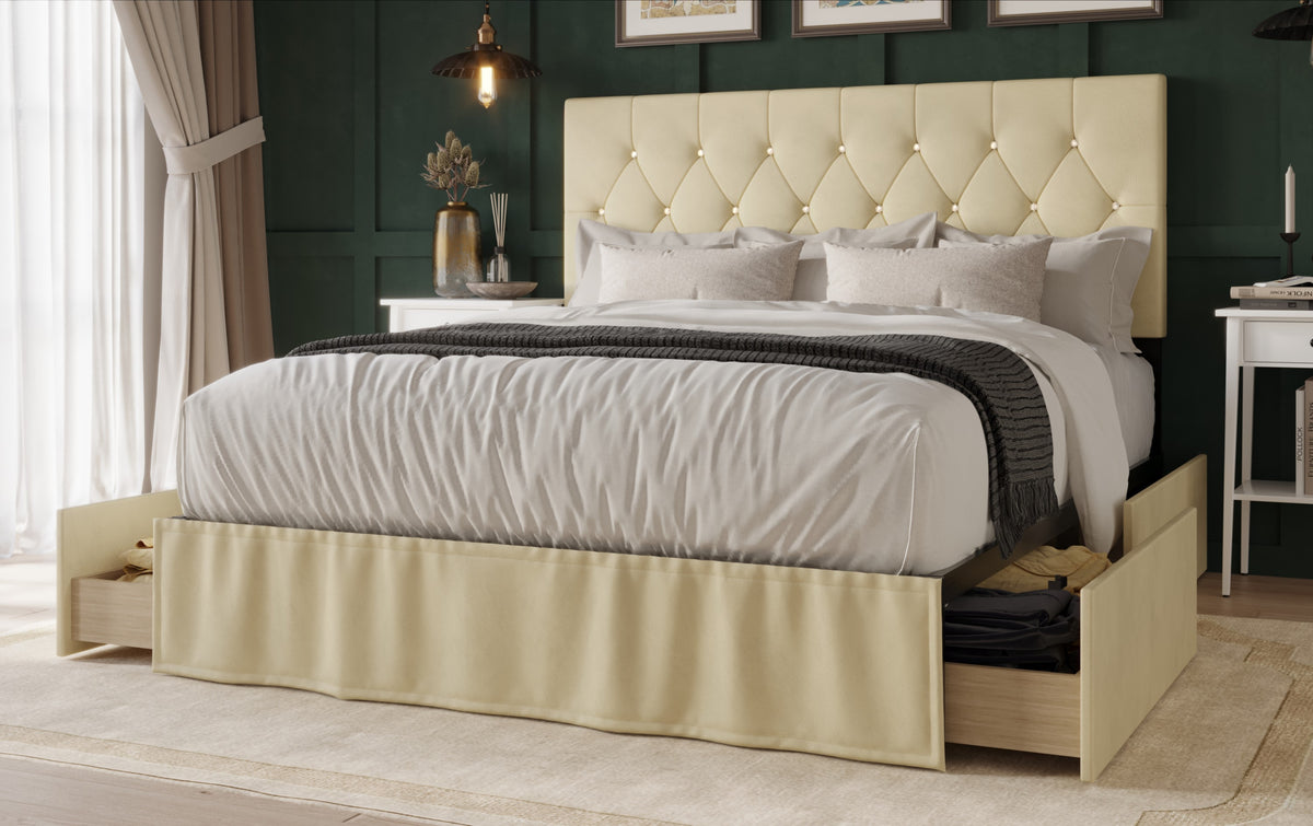 Home Design Jovita Tufted Upholstered Storage Panel Bed Frame for Adults, Easy Assemble