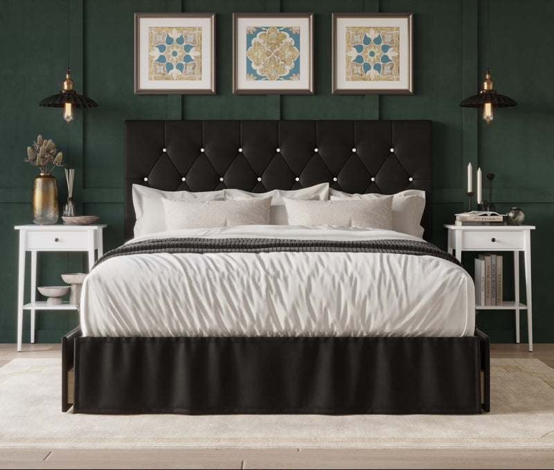 Home Design Jovita Tufted Upholstered Storage Panel Bed Frame for Adults, Easy Assemble