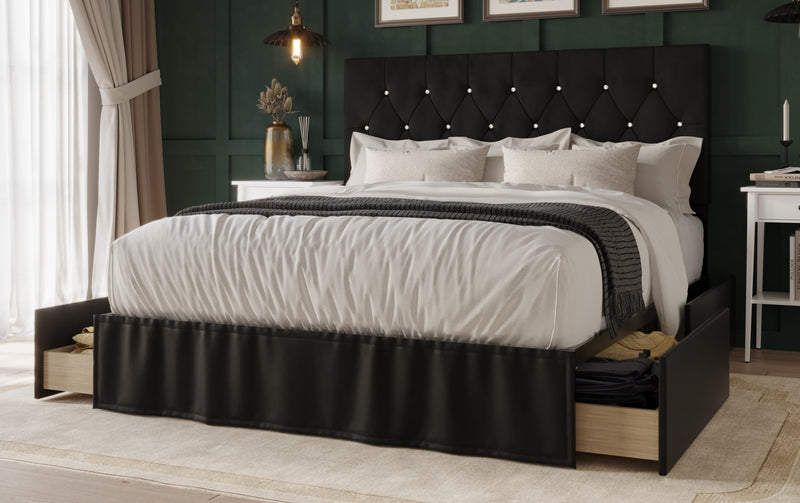Home Design Jovita Tufted Upholstered Storage Panel Bed Frame for Adults, Easy Assemble