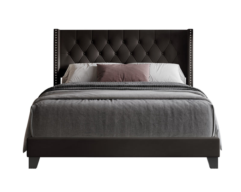 Home Design Homer Button-Tufted Wingback Upholstered Panel Bed Frame with Nailhead Trim design for Adult, Easy Assembly