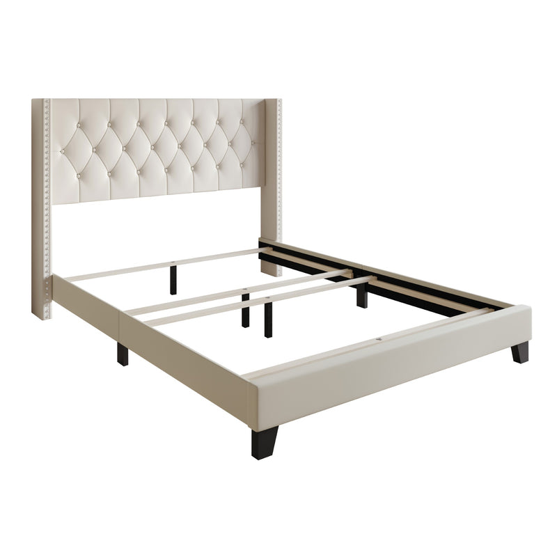 Home Design Homer Button-Tufted Wingback Upholstered Panel Bed Frame with Nailhead Trim design for Adult, Easy Assembly