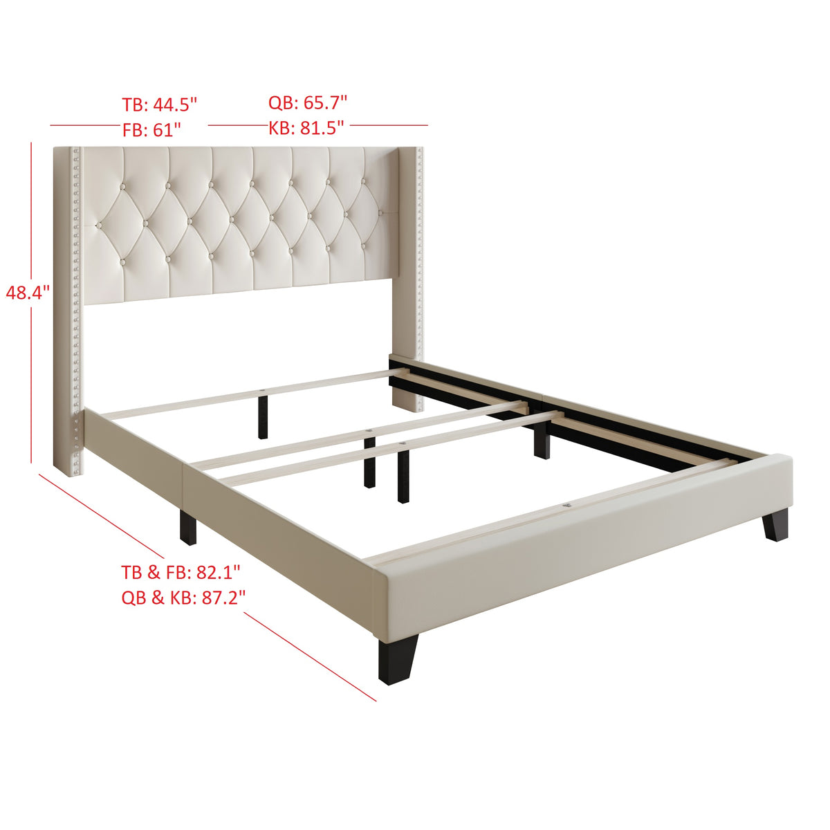 Home Design Homer Button-Tufted Wingback Upholstered Panel Bed Frame with Nailhead Trim design for Adult, Easy Assembly