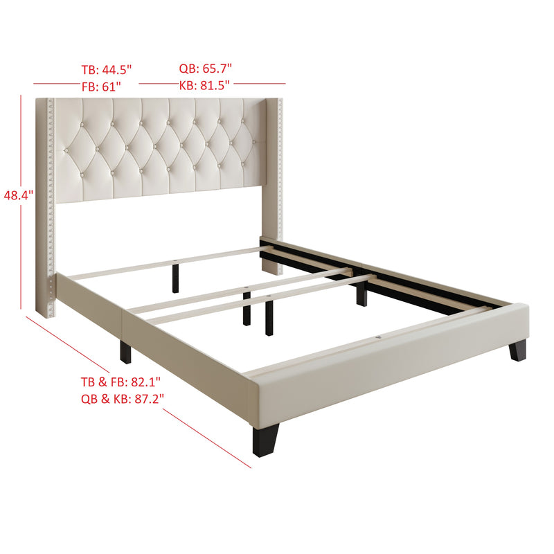 Home Design Homer Button-Tufted Wingback Upholstered Panel Bed Frame with Nailhead Trim design for Adult, Easy Assembly