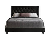 Home Design Homer Button-Tufted Wingback Upholstered Panel Bed Frame with Nailhead Trim design for Adult, Easy Assembly