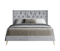Home Design Homer Diamond Tufted and Nailhead Trim Velvet Wingback Platform Bed Frame for Adult