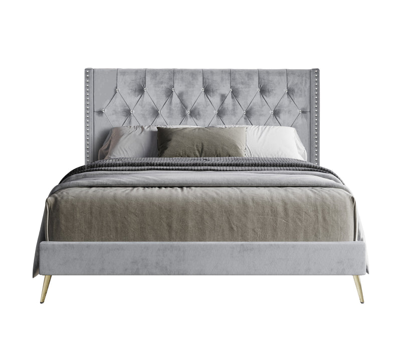 Home Design Homer Diamond Tufted and Nailhead Trim Velvet Wingback Platform Bed Frame for Adult