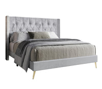 Home Design Homer Diamond Tufted and Nailhead Trim Velvet Wingback Platform Bed Frame for Adult