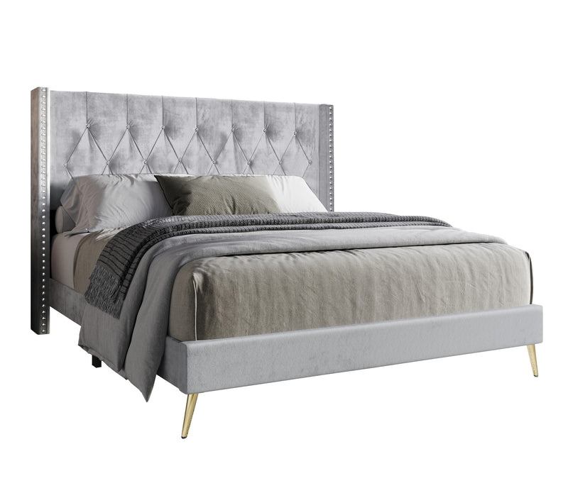 Home Design Homer Diamond Tufted and Nailhead Trim Velvet Wingback Platform Bed Frame for Adult