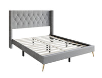 Home Design Homer Diamond Tufted and Nailhead Trim Velvet Wingback Platform Bed Frame for Adult