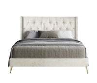 Home Design Homer Diamond Tufted and Nailhead Trim Velvet Wingback Platform Bed Frame for Adult