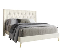 Home Design Homer Diamond Tufted and Nailhead Trim Velvet Wingback Platform Bed Frame for Adult