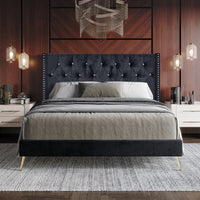 Home Design Homer Diamond Tufted and Nailhead Trim Velvet Wingback Platform Bed Frame for Adult