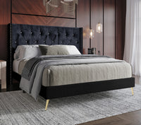 Home Design Homer Diamond Tufted and Nailhead Trim Velvet Wingback Platform Bed Frame for Adult