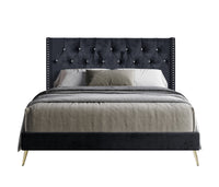 Home Design Homer Diamond Tufted and Nailhead Trim Velvet Wingback Platform Bed Frame for Adult