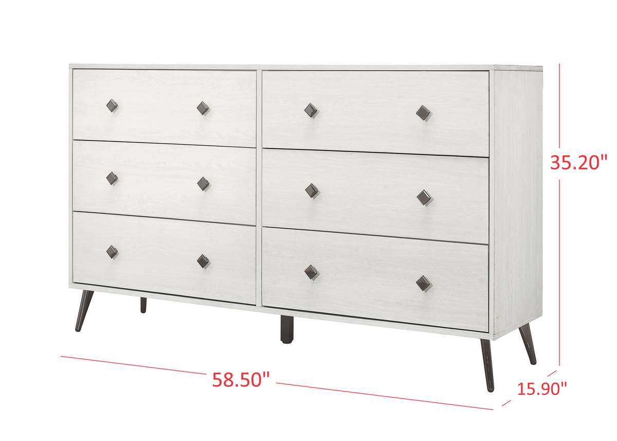 Home Design Lattice 6 Drawer Dresser, Greyish Beige