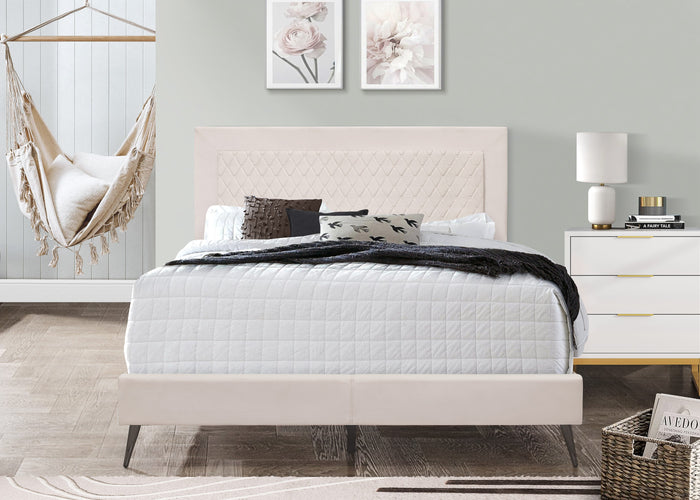 Home Design Lattice Upholstered Panel Bed Frame, Light Gray