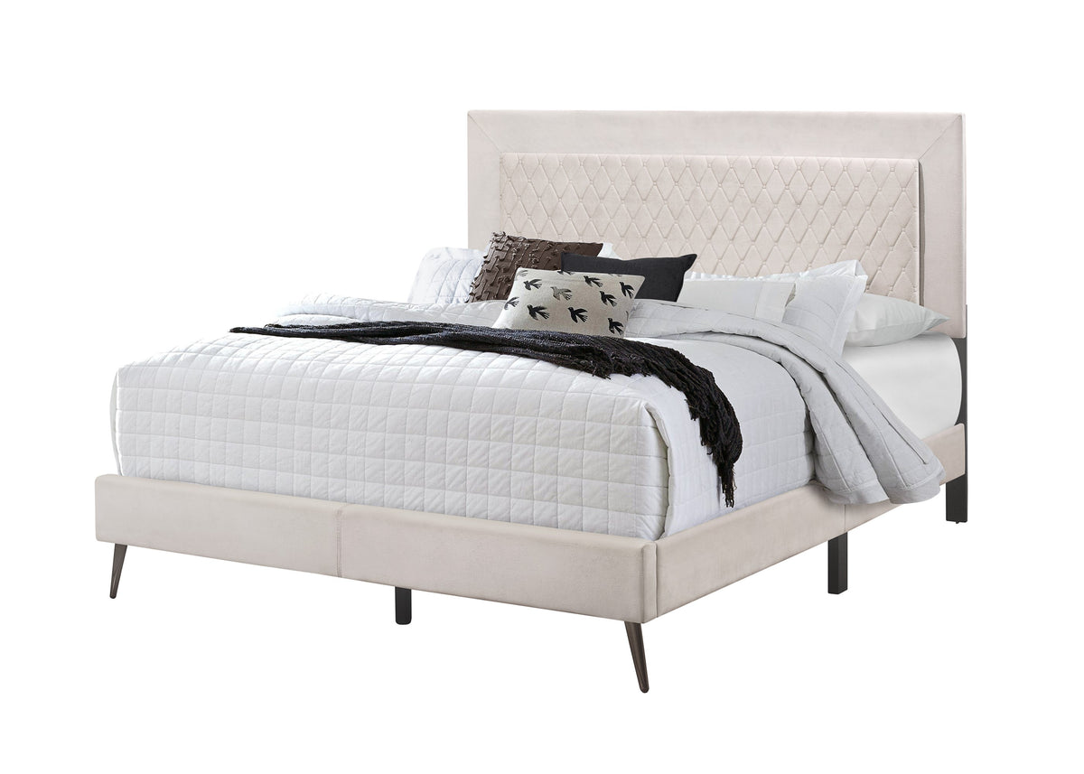 Home Design Lattice Upholstered Panel Bed Frame, Light Gray