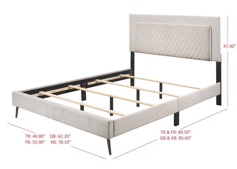 Home Design Lattice Upholstered Panel Bed Frame, Light Gray
