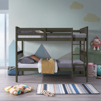 Home Design Ames Twin Over Twin Solid Wood Bunk Bed Frame, Convertible, Sturdy Guardrails, Easy Assembly