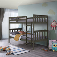 Home Design Ames Twin Over Twin Solid Wood Bunk Bed Frame, Convertible, Sturdy Guardrails, Easy Assembly
