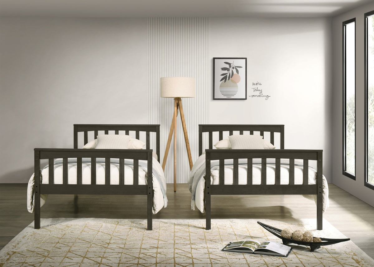Home Design Ames Twin Over Twin Solid Wood Bunk Bed Frame, Convertible, Sturdy Guardrails, Easy Assembly